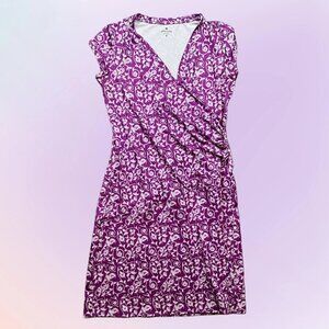 Athleta Faux Wrap Purple Floral Athletic Stretch V-Neck Dress Women's Medium